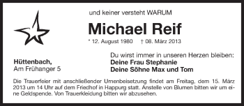 Traueranzeige von Michael Reif von Pegnitz-Zeitung